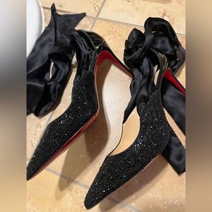 Christian Louboutin black ankle tie 85 mm heels. Size 39.5